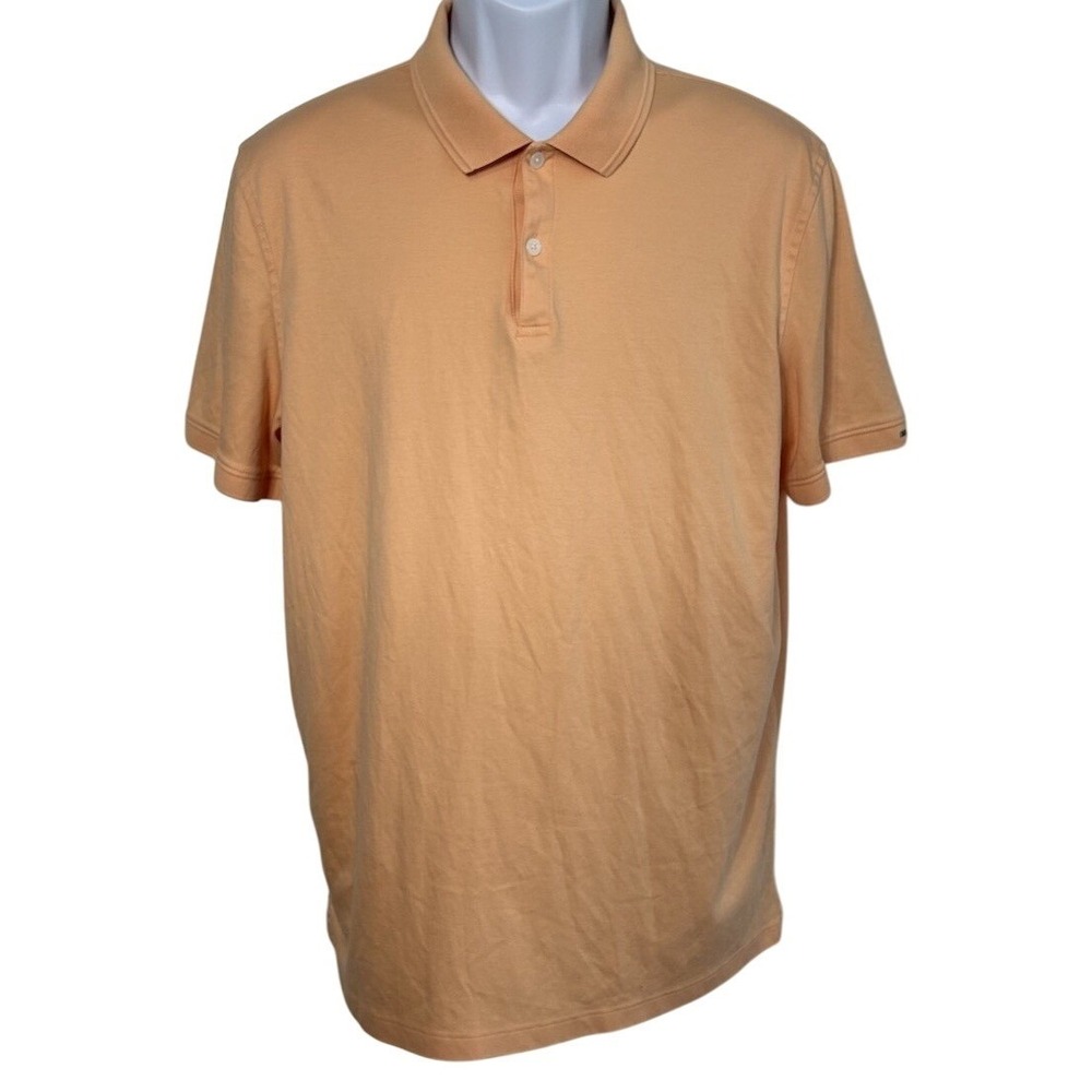 Calvin Klein Men Size Large Liquid Touch 2 Button Orange‎ Polo Preppy Golf Shirt